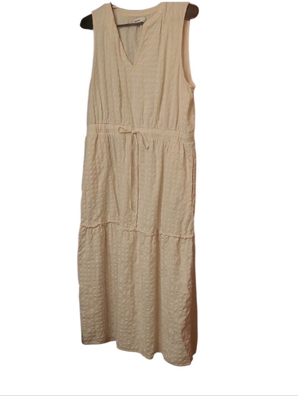 Sonoma Cream Sleeveless Tiered Maxi Dress with Drawstring